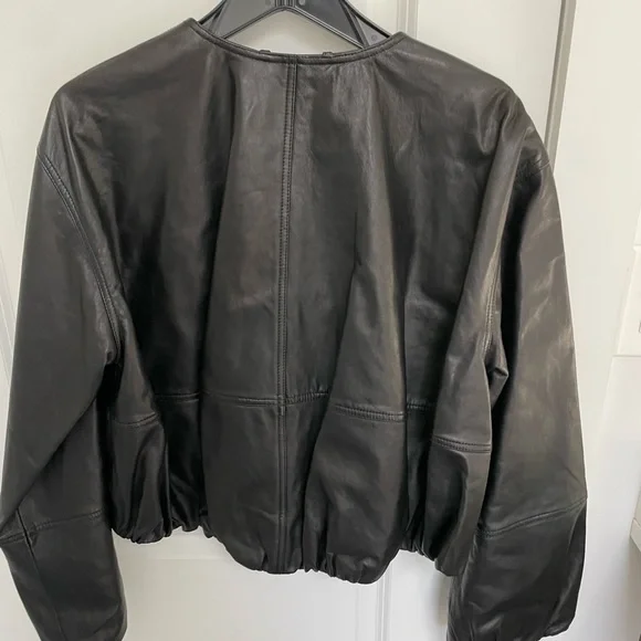 Madewell Black Cropped Leather Bomber Jacket - Picture 6 of 8